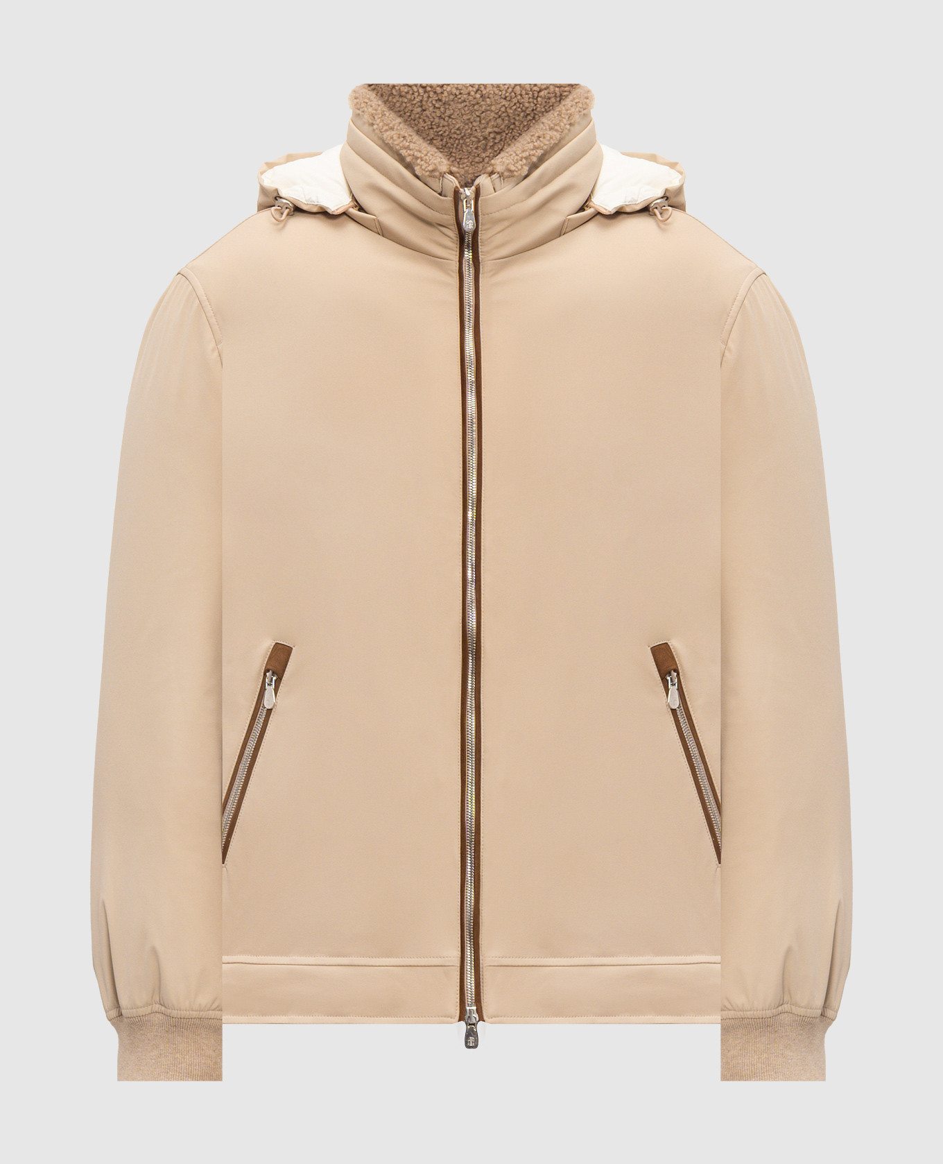Beige down jacket with fur