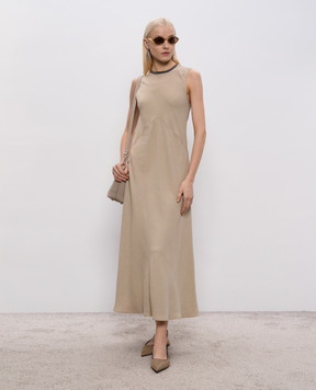Brunello Cucinelli Beige linen dress with monil chain MH126AFR61