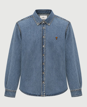 Ami Paris Blue denim shirt with embroidered emblem USH786DE0056
