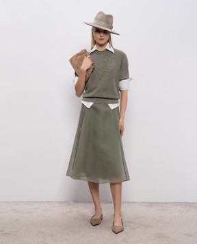 Brunello Cucinelli Khaki silk skirt MF940G3877