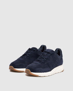 Enrico Mandelli Blue suede sneakers with logo patch 00STAR7701