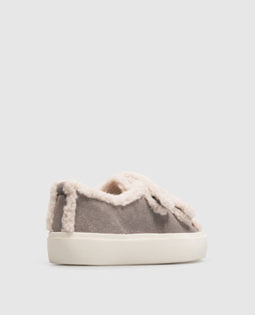 Inuikii Children's gray suede sneakers with fur 300100100513338