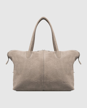 Max & Co Grey suede tote bag with logo MCASAMBAG