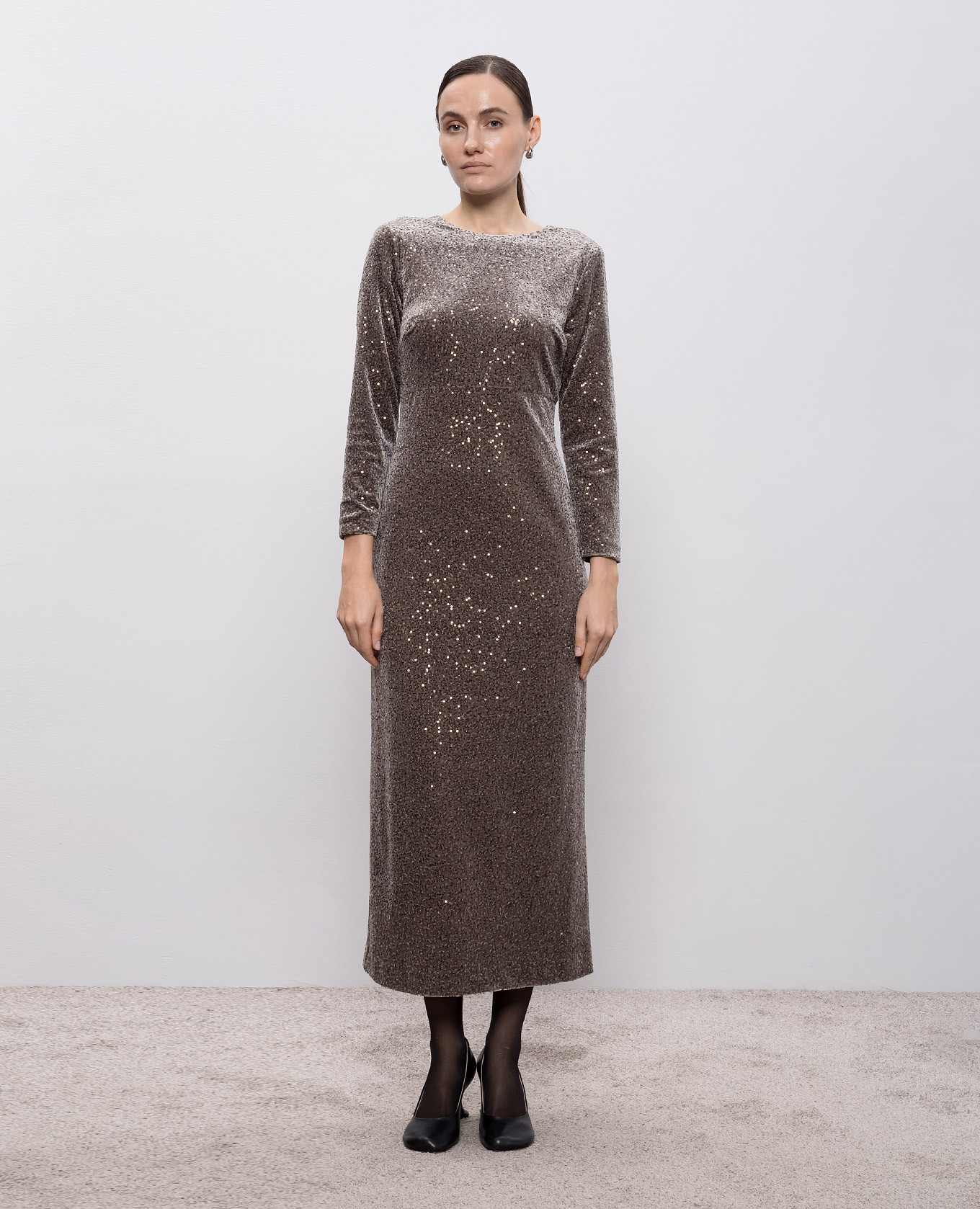 

Gray velour midi dress with sequins Peserico, Grey
