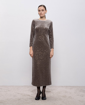 Peserico Gray velour midi dress with sequins E0274306645