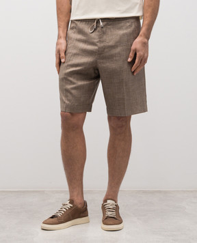 Brett Johnson Brown shorts made of wool, silk and linen in a pattern SS26P18LP326MOC