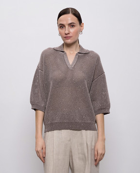 Peserico Brown openwork pullover with sequins A99031F129234R