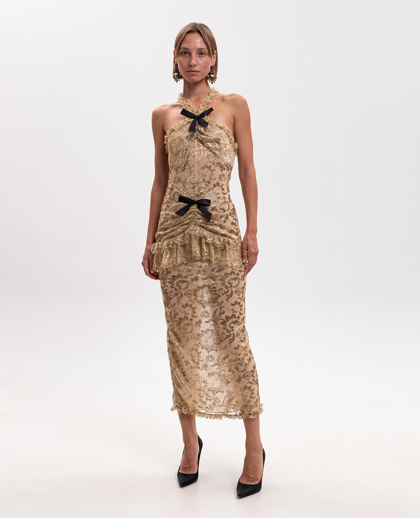 Golden lace midi dress Alessandra Rich 2