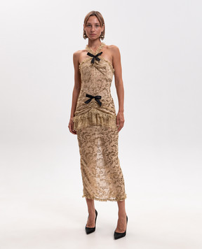 Alessandra Rich Golden lace midi dress FABX4402P4861