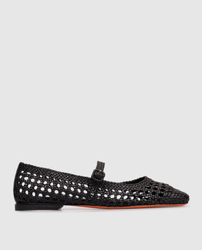 Santoni Black leather braided ballet flats WAMA72160HA1SARX