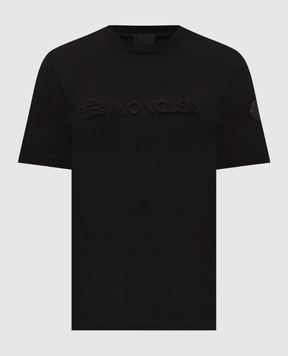 Moncler Black T-shirt with textured logo L20918C0001189AUG
