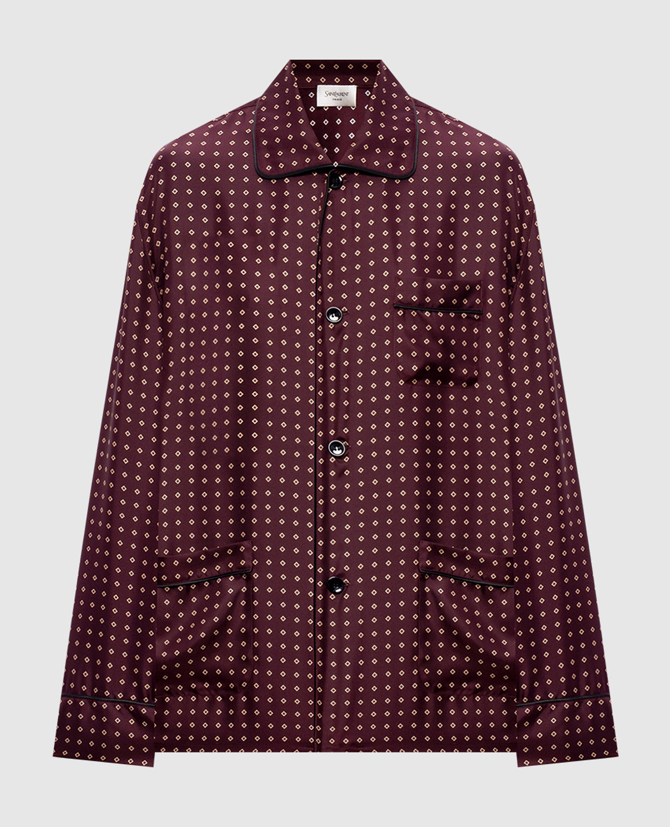 Burgunderfarbene Seidenbluse mit Pyjama-Muster