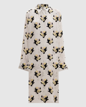 Fendi Ivory silk shirt dress with floral print FDD591AW9H