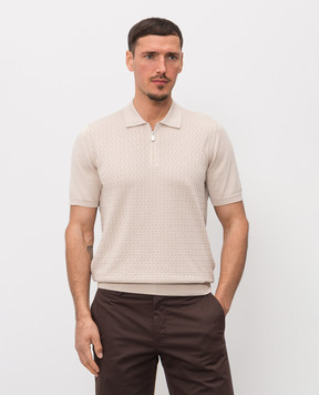 Enrico Mandelli Beige silk polo with geometric pattern 3K034A5645