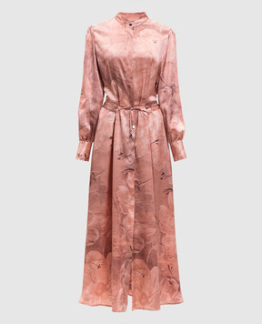 Kiton Pink silk shirt dress with floral print D52302K0873G