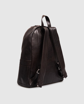 Orciani Brown leather backpack with textured logo P00711LGN