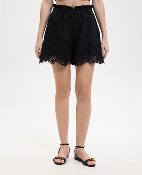 Twinset Black linen shorts with lace 261TT2183
