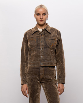 AMIRI Brown denim jacket with logo embroidery AW426JA019