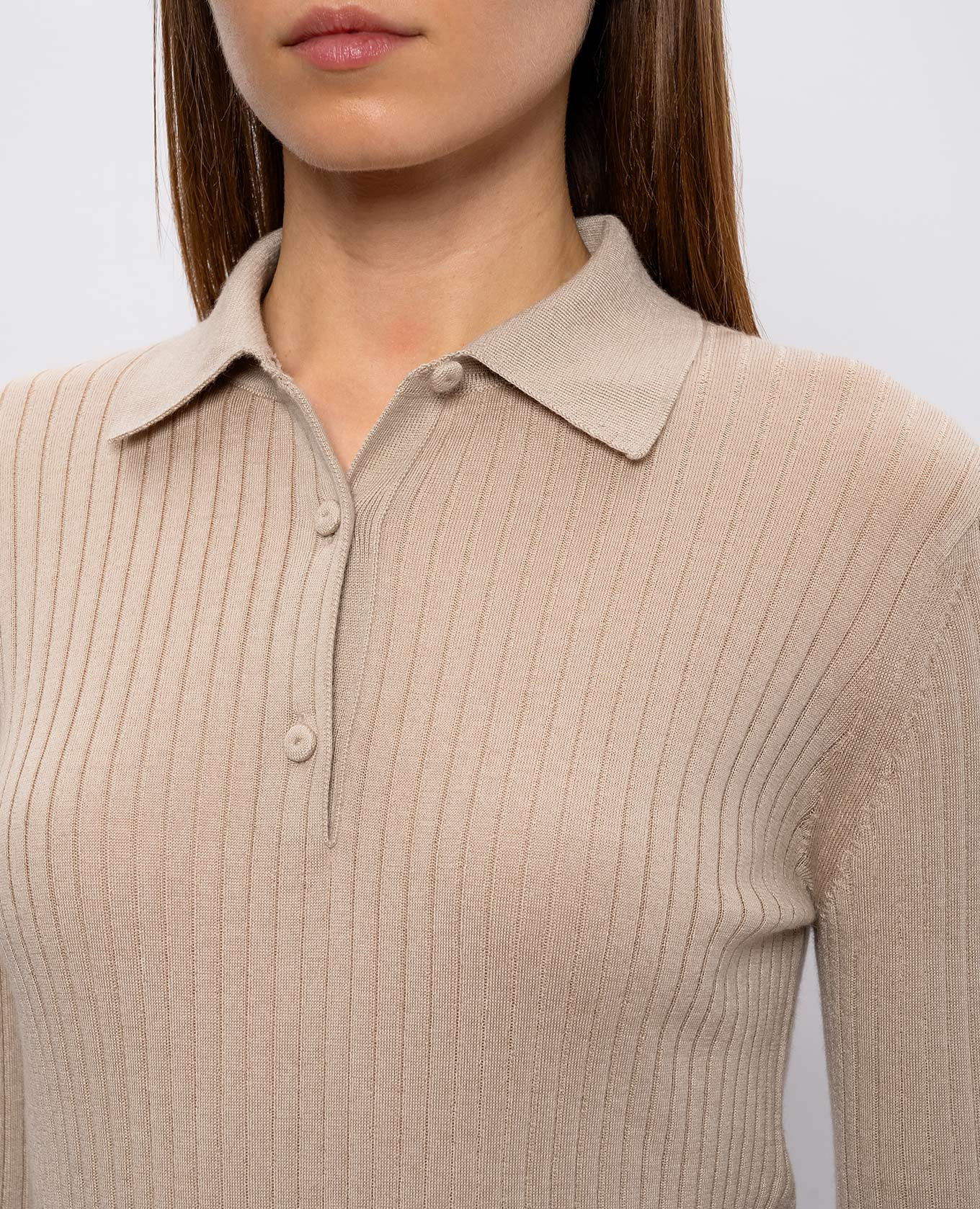 

GITANO beige ribbed cashmere and silk polo shirt Max Mara