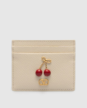 Valentino Beige leather cardholder Cherryfic 8W2P0AY1WGX