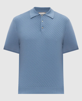 Canali Blue polo shirt with silk in woven pattern MK02466C0127
