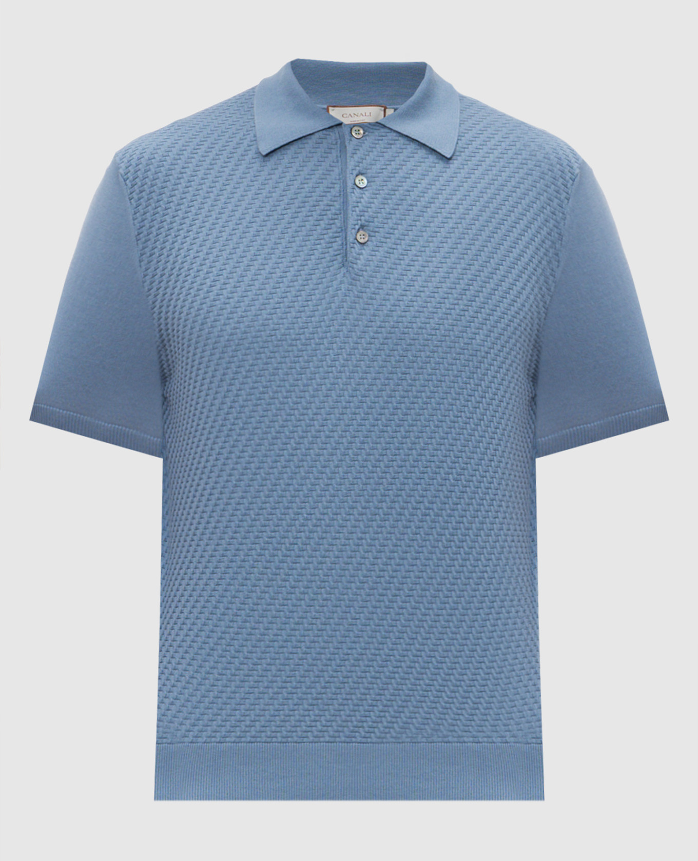 Blue polo shirt with silk in woven pattern