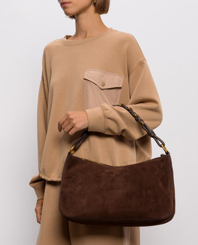 Twinset Brown suede bag with embossed logo 999TD7013