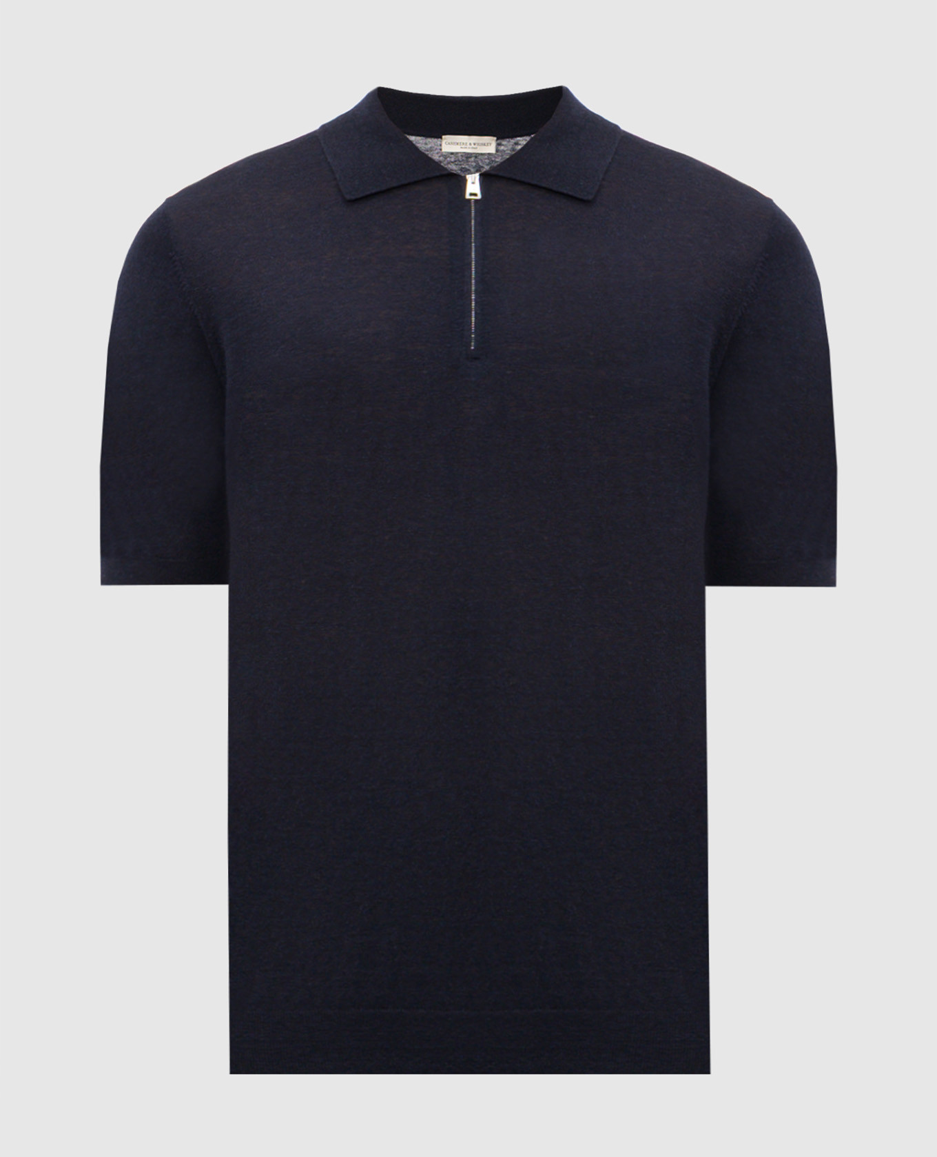 Navy blue linen and silk polo shirt