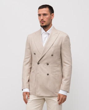 Pini Parma Beige double-breasted blazer made of wool, silk and linen JACDBSAND