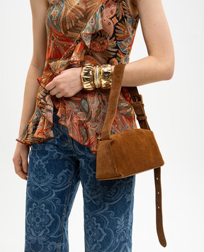 Christian Villa Brown suede cross-body bag with logo embossing 06449