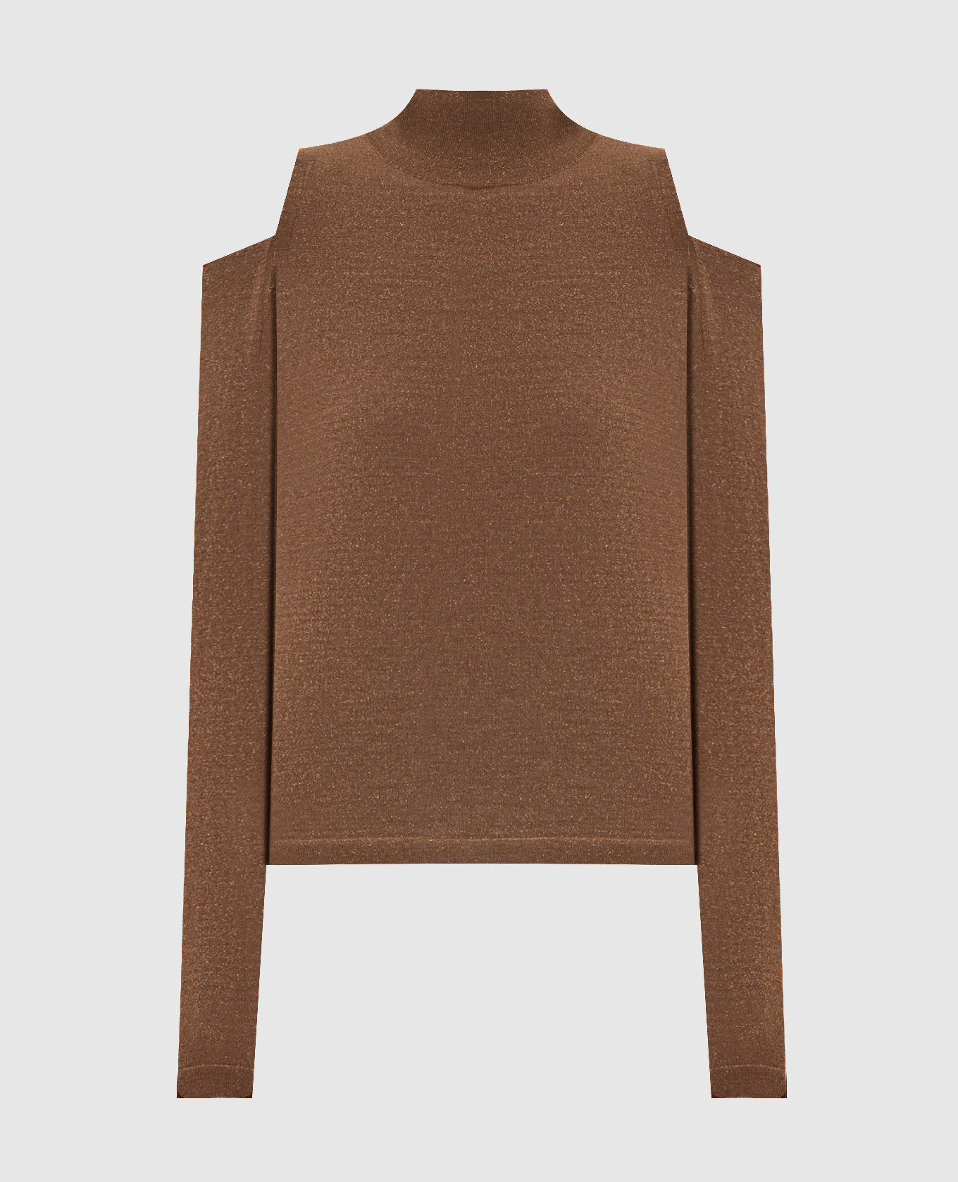 Brown wool turtleneck with open shoulders