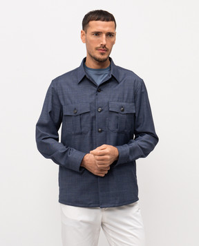 Canali Blue wool shirt with emblem AA0252431019