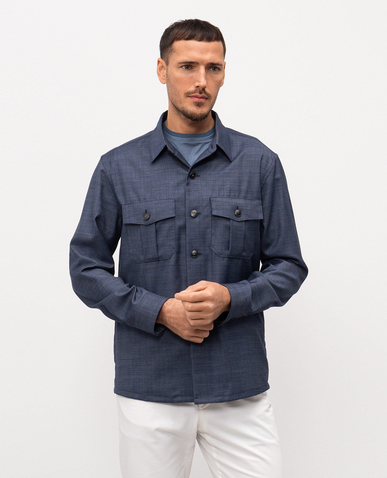 Blue wool shirt with emblem Canali 3