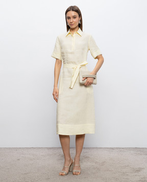Peserico Yellow linen dress with monil chain S0241602647