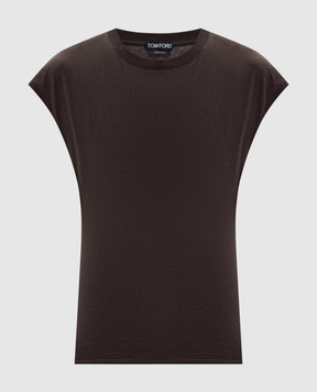 Tom Ford Brown top with embroidered monogram logo TSJ630JEX190