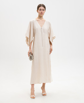 Peserico Beige linen dress with monil chain E02372A02600