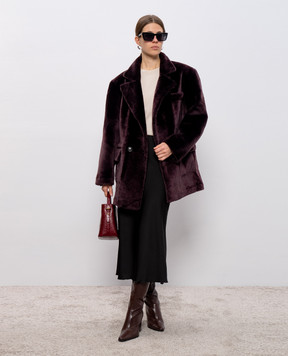 Babe Pay Pls Burgundy double-breasted sheepskin coat with belt 2526SETA