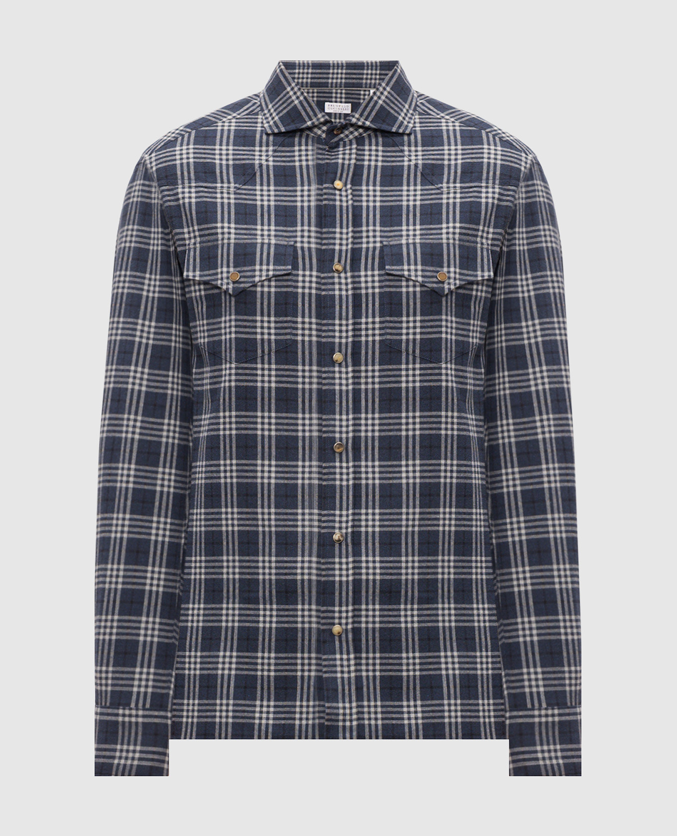 Blue checkered button-down shirt