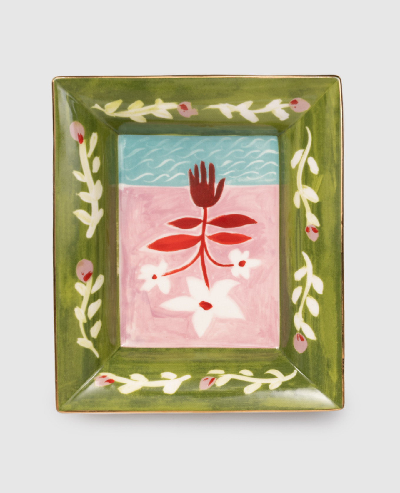 

White Flowers Porcelain Snack Plate Bitossi Home, Green