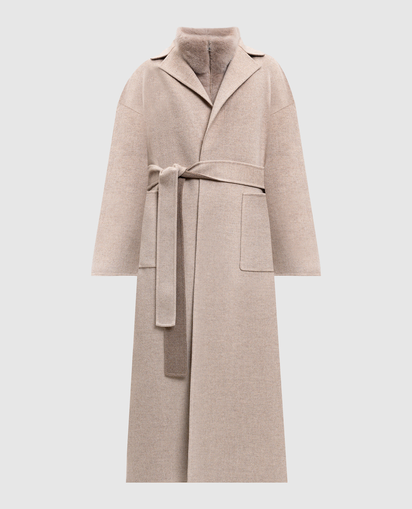 Beige cashmere and wool coat with removable vest