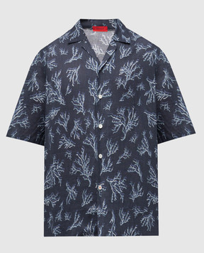 ISAIA Blue linen shirt with print CAM224C1108