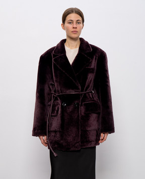 Babe Pay Pls Burgundy double-breasted sheepskin coat with belt 2526SETA