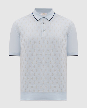 Castangia dal 1850 Blue polo shirt with patterned silk CA002
