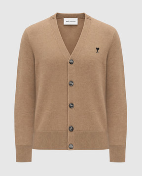 Ami Paris Brown merino wool cardigan HKC361001