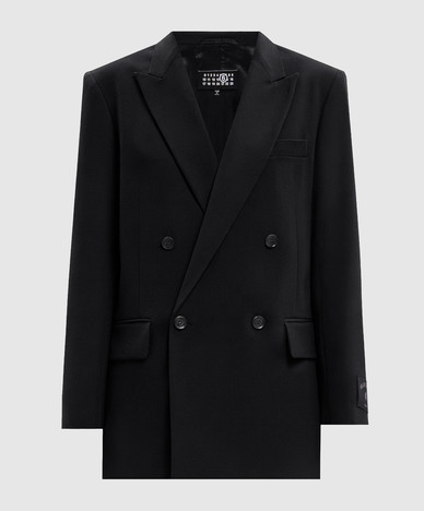 Black double-breasted jacket with wool