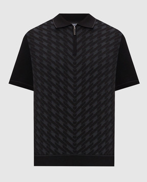 Stefano Ricci Black polo shirt with geometric silk pattern K818115P31F26281