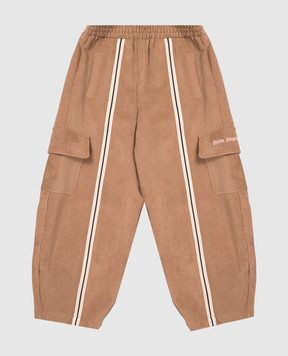 Palm Angels Children's brown cargo pants with logo print F6PAJGPA130