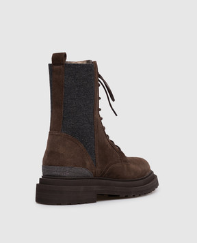 Brunello Cucinelli Brown suede boots with monil chain MZSFG3308P
