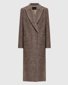 Dondup Beige double-breasted coat with patterned wool DJ791FF0429DXXX