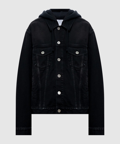 Black denim jacket with hood